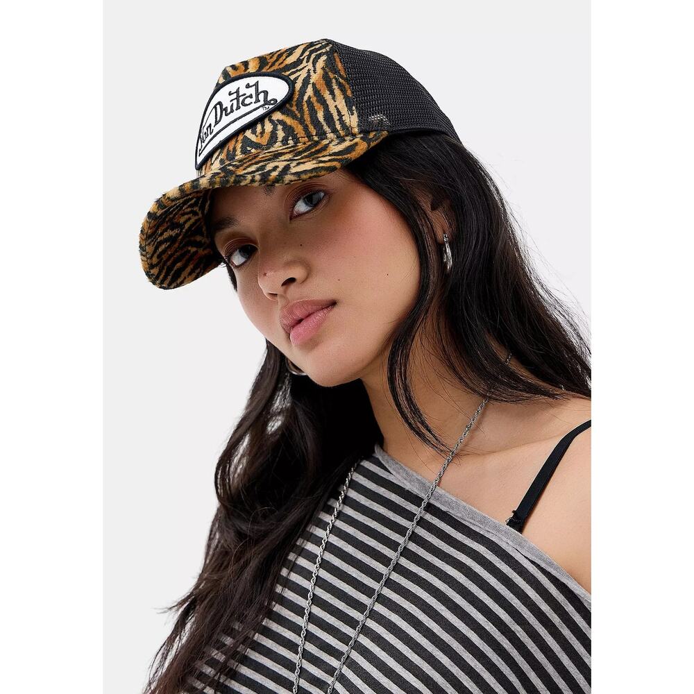Von Dutch Trucker Hat Safari Tiger Stripe Velvet Snapback Cap - Picture 7 of 7